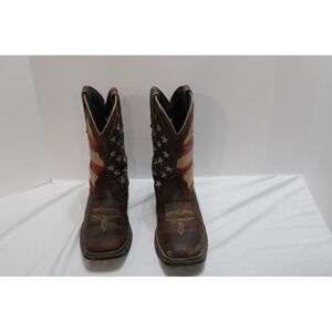 Durango Rebel American Flag Western Boots Brown Leather Square Toe 7M Patriotic